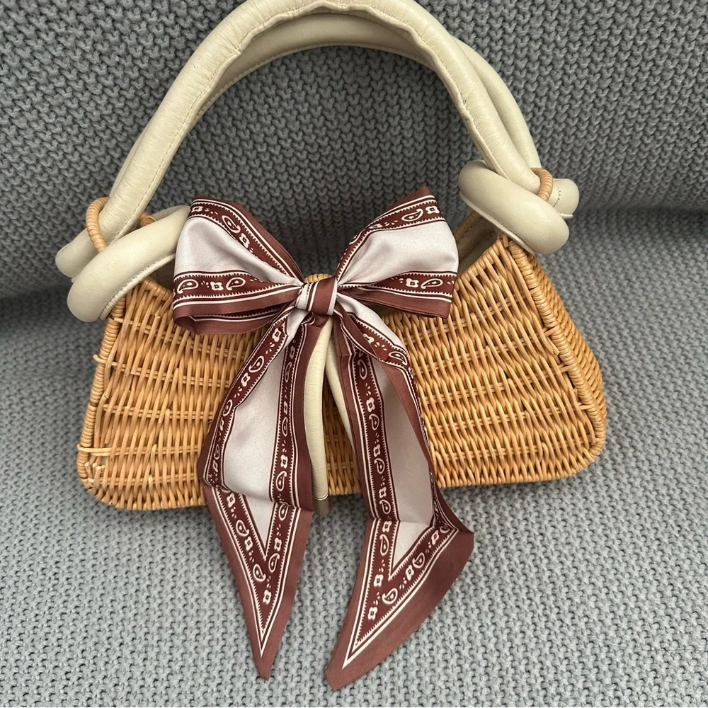 Cream paisley floral Handbag scarf wrap purse twilly 3/$20
